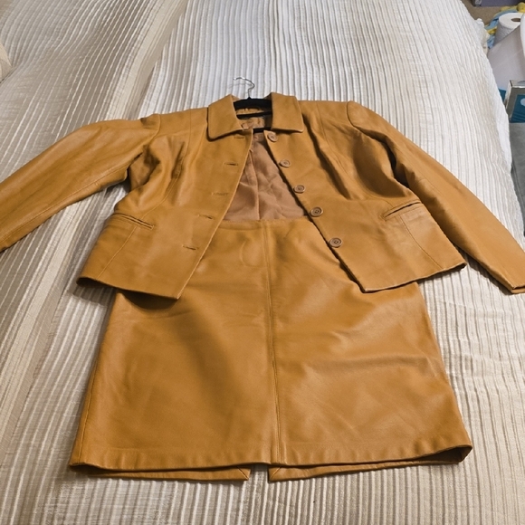 Lord & Taylor Tan Leather Jacket and Skirt - Picture 7 of 14